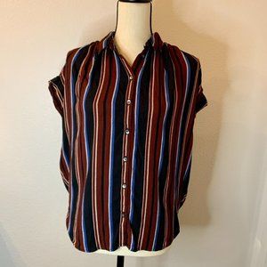 MADEWELL Women's Cap Sleeve Shirt Red & Blue Stripes SIZE Small